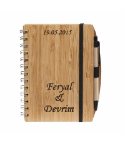 İsminize Özel Geri Dönüşümlü Bambu Defter ve Kalemi